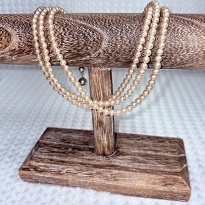 Unsigned Vintage 1950s–60s Faux Pearl Rhinestone Choker Necklace 15”